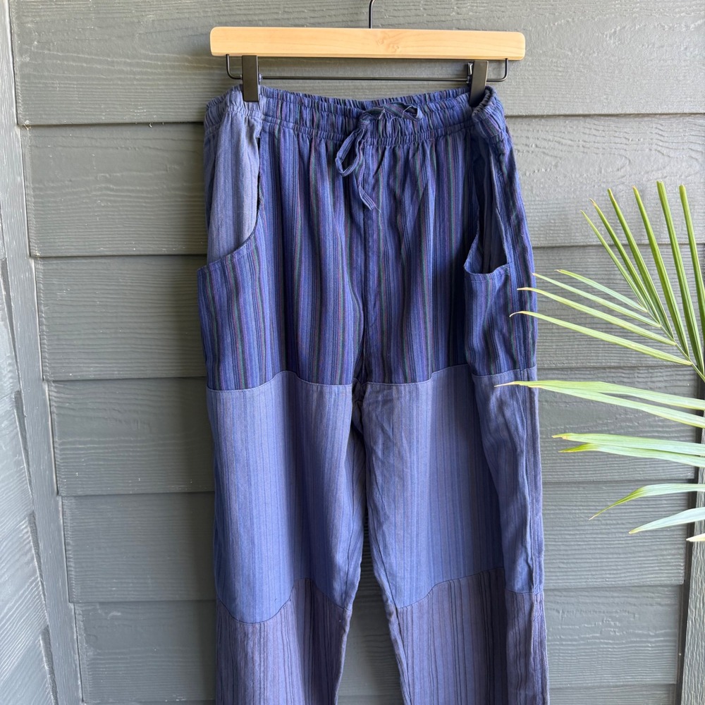 Soul Flower Cotton Patchwork Stripe Pants Hippie Boho Lagenlook XXL
